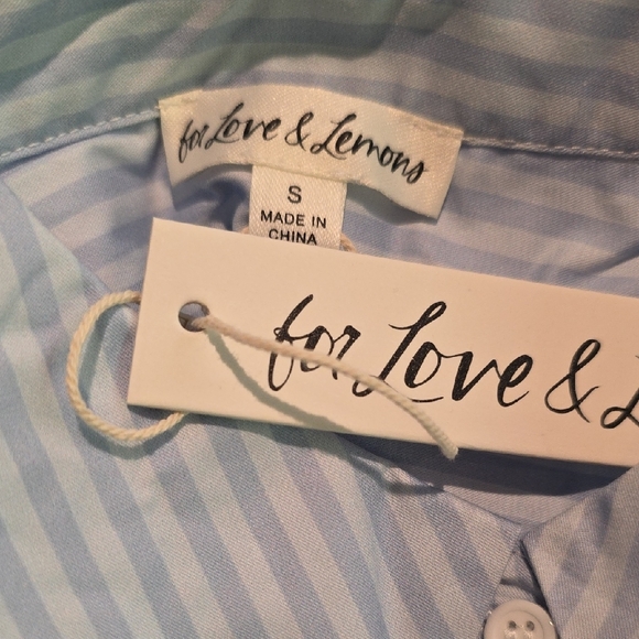 NWT FOR LOVE AND LEMONS TAMREN BLUE STRIPE BUTTON UP SHIRT TOP #4 SIZE S - Picture 6 of 7